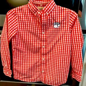 Clemson age 9 to 10 button down orange and white shirt
